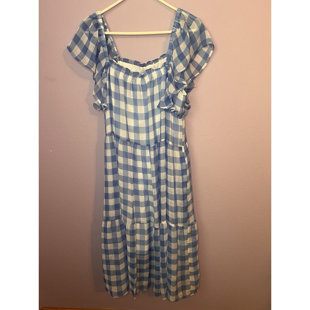 & Merci Blue White Gingham Pockets Cottagecore Dress Size Medium
